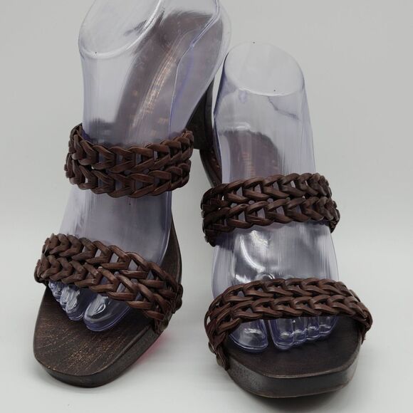 Gianni Bini Loop-T-Loop Sandal Heels Womens Sz 9.5 Brown Leather Boho Hippie 70s - Picture 12 of 12